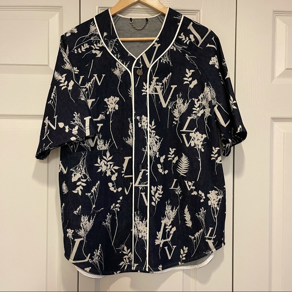 LV LEAF DENIM BASEBALL SHIRT, Small